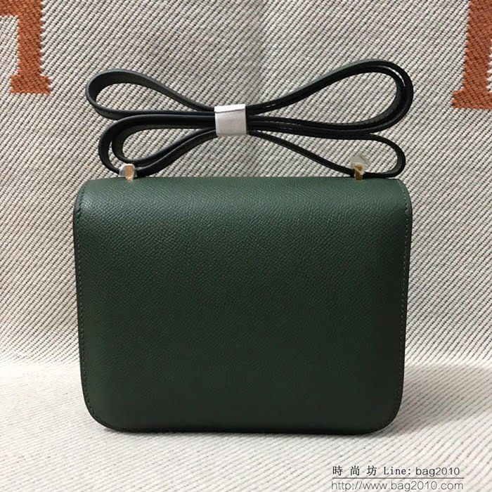 HERMES愛馬仕 H空姐包 進口原廠EP皮 頂級蜜蠟製作 街拍必備單品 祖母綠金銀 單肩斜挎包  Ama1560